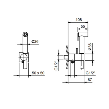 Гидроёршик/гигиенический душ с запорным вентилем и шлангом Fantini 1200, Matt Gun Metal PVD 91 P5 8487