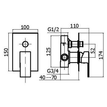 Внутренняя часть встраиваемого смесителя для душа на Plumberia Selection Ixo 2 вых.с кнопочн. девиатором, диам.35, черн.матов., INT0036NO