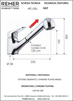 Смеситель для кухни Remer Kiss  с выт. лейкой хром K47