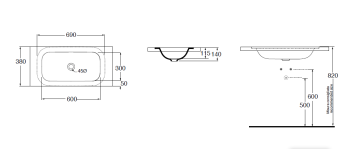 Раковина встраиваемая под столешн. без отв. под смеситель Azzurra Glaze 69x38см, белый GLLT06938000BI (GLZ 69x38/SP bi)