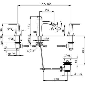 Смеситель для биде Cisal Cherie на 3 отверстия, с донным клапаном, розовое золото/черный CF0012207E