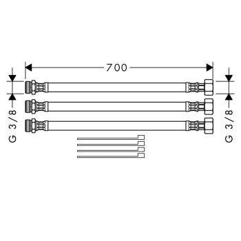 Axor Uno Набор гибких шлангов, 700мм, для смесителя на 2 отв. , цвет: хром 38960000