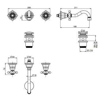 Смеситель для раковины Fima Carlo Frattini Elizabeth F5081L/5OR золото
