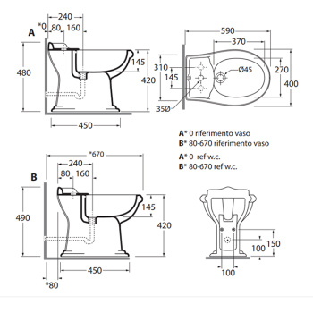 Биде напольное Azzurra Jubilaeum 59x40см с 1 отв под смеситель, белый с креплением к полу JUBIT0B0000MBI/(JUB500/M bi)*1
