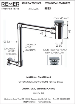 Сифон Remer с донным клапаном 985S