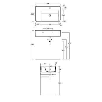 Раковина подвесная Simas Ratio RA75 RUBINO 75 см красный