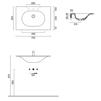 Раковина консоль Catalano Sfera 75x50, с 1 отв, черный матовый 520761022