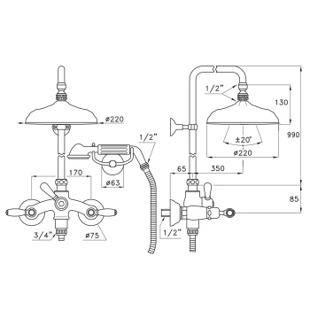 Душевой комплект Stella Italica Leve 3284/33-220: смеситель, штанга+ручной+верхний душ 220 хром IL 02512 CR00