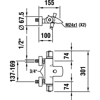 Смеситель для ванны Laufen Сurvepro 3.2370.7.004.145.1 с термостатом Хром