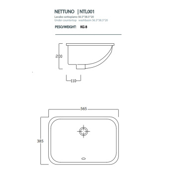 Раковина Artceram WASHBASINS NETTUNO 56х38, без отв., встраиваемая, белый NTL001 01 00