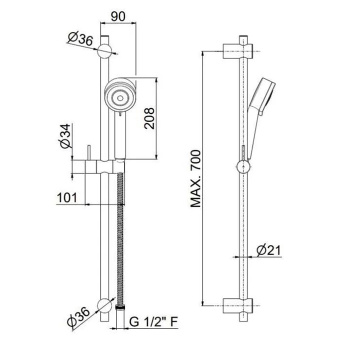 Душевая стойка NOTA c ручной лейкой Kerama Marazzi на 3 режима и шлангом без выхода для подачи воды, хром 16182KM.21.018