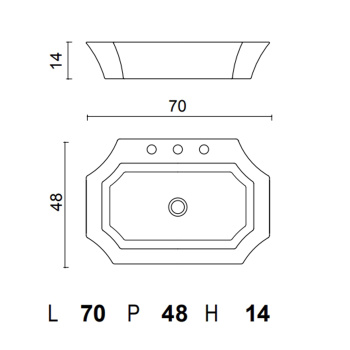 Раковина Oasis Lutetia 700х480х140 для установки на столешницу, с 3 отверстиями для смесителя, белый OPT99