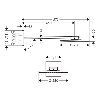 Axor ShowerSolutions Верхний душ, &Oslash; 25см, 2jet, с держателем 45см, настенный, цвет: сталь 352