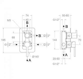 Смеситель душа Ramonsoler Drako встраиваемый 3 выхода с внутренней частью 331503SNM