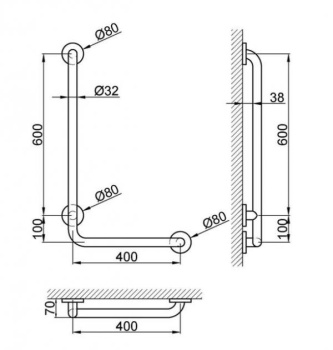 Поручень угловой правый для людей с ограниченными возможностями 700x400 мм белый Nofer 15158.W
