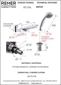 Смеситель для ванны Remer Kiss  набортный хром K07UF