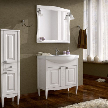 Тумба под раковину ASB-Woodline Модена 85см белая с серебряной патиной 9130