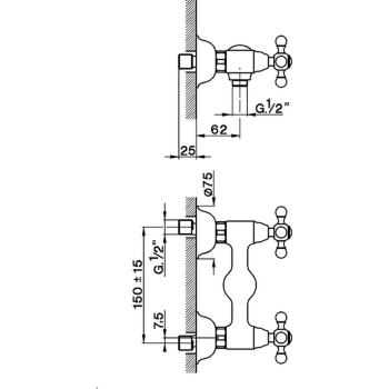 Смеситель для душа Cisal Arcana настенный, двухвентильный, бронза AC00044127 Акция