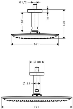 Hansgrohe 27 383 000 Raindance Верхний душ 250х150 мм, 1 режим, с потол. кр. 100 мм, 9 л/мин