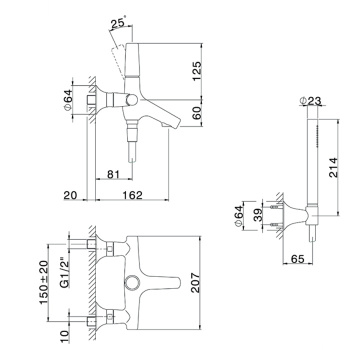 Смеситель для ванны с душевым комплектом Cisal Vita (шланг, ручной душ 1 режим, дерджатель), хром VI00010421