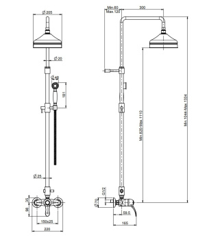 Смеситель для душа внешнего монтажа Fima Carlo Frattini Lamp с душевой стойкой, верхним душем 200 и душевым комплектом, хром F3305/2CR