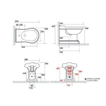 Биде напольное приставное Kerasan Retro BTW с 3 отв под смеситель, белый 102201*3
