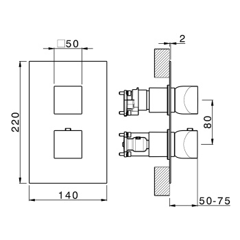 Смеситель встраиваемый Cisal Hi-Rise настенный, термостатический, с переключателем на 1/2/3 положения, внешняя часть, хром RI0BT03021