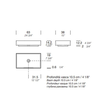 Раковина Milldue STEP 63_14 накладная из CRISTALPLANT ,63х38х14,2, без отв для смесителя, белый матовый 9297*0 Bianco Opaco