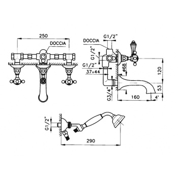 Смеситель для ванны Nicolazzi Petit Mont Blanc под душевую стойку PETIT M. BLANC 1400BZ78