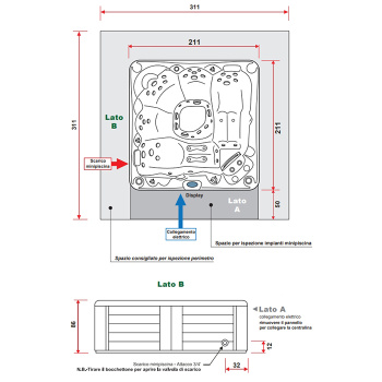 Минибассейн Gruppo Treesse Mykonos 211х211х86см отдельностс гидромасс, с автомат сист. рецирк.озонотер, терапия,панели, крышка PMYK01BP