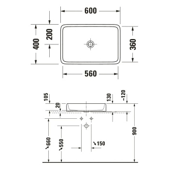 Duravit  Qatego Раковина накладная 560х400х130 мм, без отв под смеситель, цвет белый