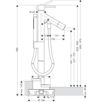 Axor Starck Смеситель для ванны, напольный, с ручным душем, цвет: шлифованный черный хром 10456340