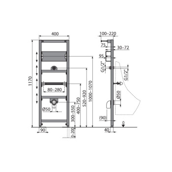 Инсталляция для писсуара AlcaPlast A107S/1200 сенсорным устройством
