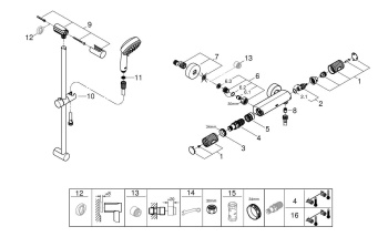 Термостат для душа GROHE Grohtherm 1000 Performance, внешний монтаж 1/2", хром + Душевой гарнитур Te