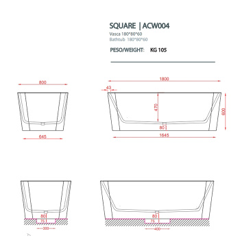Ванна из искусственного камня Artceram Square 180x80 ACW004 38 blu avio