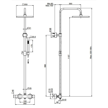 Душевая стойка Fima Carlo Frattini Colonne Doccia верхний душ 25х25, с термостатическим смесителем, держателем и ручным душем, хром F4255NQCR