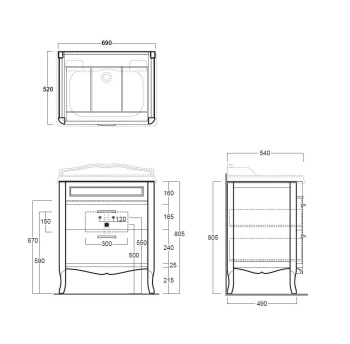 Тумба под раковину напольная Simas Arcade ARM1bi/cr 69x80,5 см белый