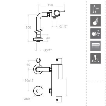 Смеситель для ванны Ramonsoler Arola напольный термостатический 2635S