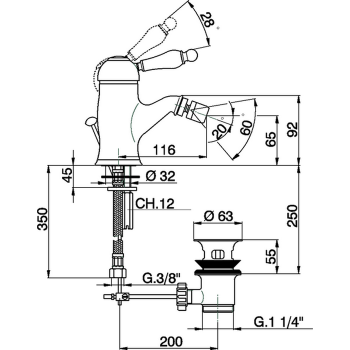 Смеситель для биде Cisal Arcana Empress однорычажный, на 1 отверстие с донным клапаном, бронза EM00055027