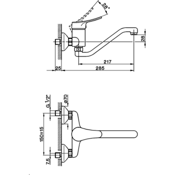 Смеситель для кухни Cisal Kitchen однорычажный, настенный, с поворотным изливом 285 мм, хром FU00043021