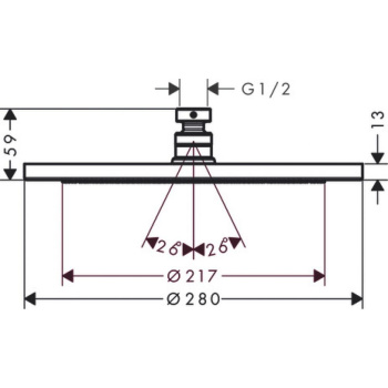 Верхний душ hansgrohe Croma 280 1 jet EcoSmart 26221990 9 л/мин полированное золото