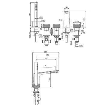 Смеситель на борт ванны Fima Carlo Frattini Texture Collection ручки H, с ручным душем и шлангом, чёрный матовый F5614HNS