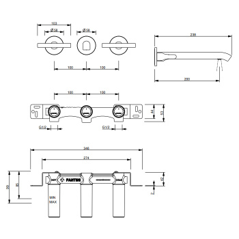 Смеситель для раковины настенный встраиваемый Fantini Sailing 67 P5 J013B черный