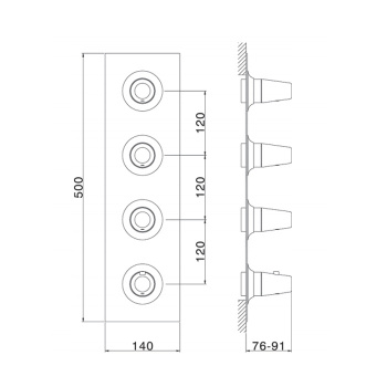 Смеситель термостатический вертикальный встраиваемый для душа Cisal Vita 3-х функциональный (без встраиваемой части ZA01V300), хром VI01V30021