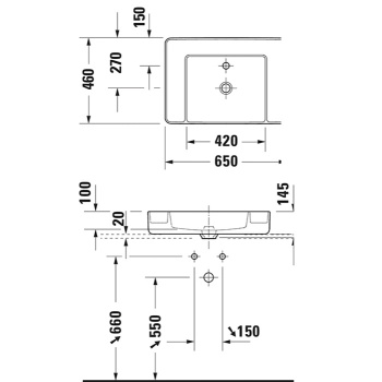 DURAVIT Bento Starck Box  Раковина накладная 650х460мм,, с 1 отв под смеситель, HygieneGlaze, белый глянцевый