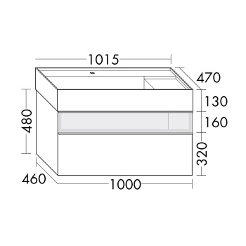 Burgbad Yumo База с умыв с 1 отв. 1015х470х480 мм. 2 выдв ящика, аллюм рамка,вставка из дымч стекла,