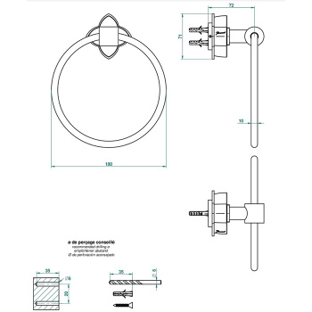 Полотенцедержатель THG Petale De Cristal Bleu U6B-F01-504N полированное золото