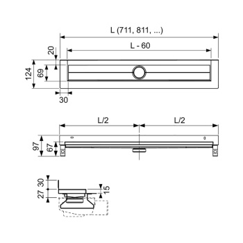 Душевой лоток Tece Tecedrainline 601001 сталь