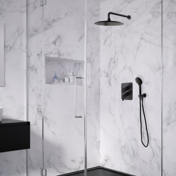 Смеситель для душа Ramonsoler Blautherm встраиваемый термостатический с тропическим и ручным душем чёрный 948712RP240NM