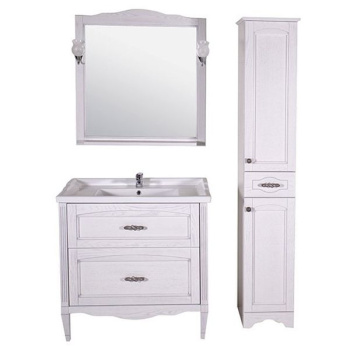 Тумба под раковину ASB-Woodline Римини Nuovo 80см белый патина серебро 10182